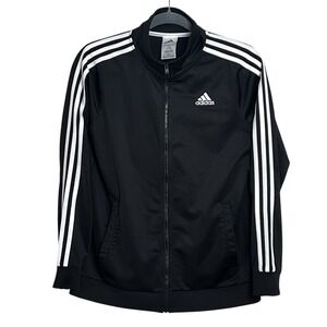 Adidas Track Jacket Black Full Zip White Stripes Boy's Size Large (14/16)